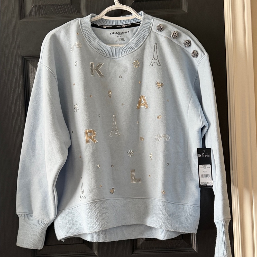 Karl Lagerfeld Light Blue Embellished Sweater